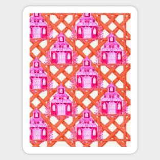 Pink pagoda on orange bamboo larrice Sticker